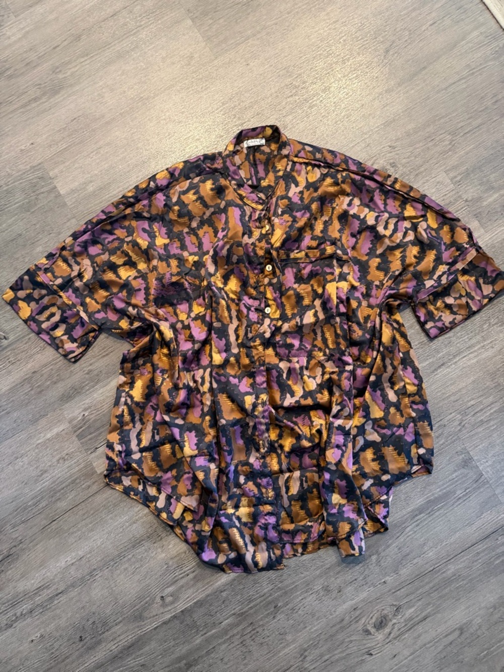 Button-Down Shirt in Purple & Brown Abstract Print